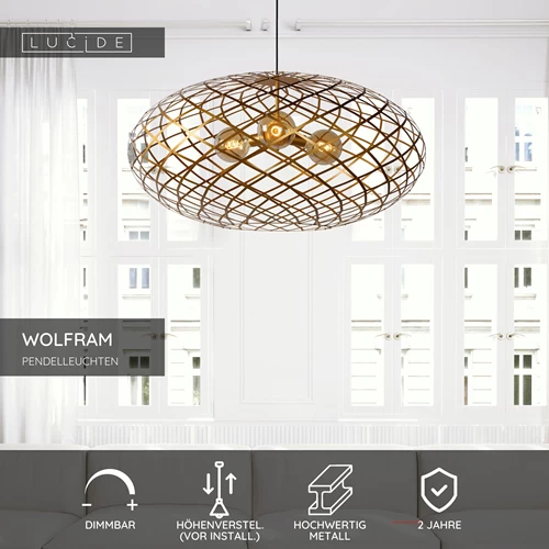 Lucide WOLFRAM - Pendelleuchten - Ø 100 cm - 3xE27 - Mattes Gold / Messing - USP